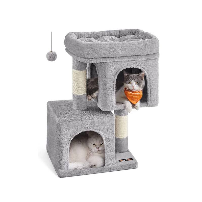 Plush Multi-Level Cat Tower with 2 Spacious Cat Caves and Scratching Posts - 15.7"L x 11.8"W x 26.4"H - Light Grey