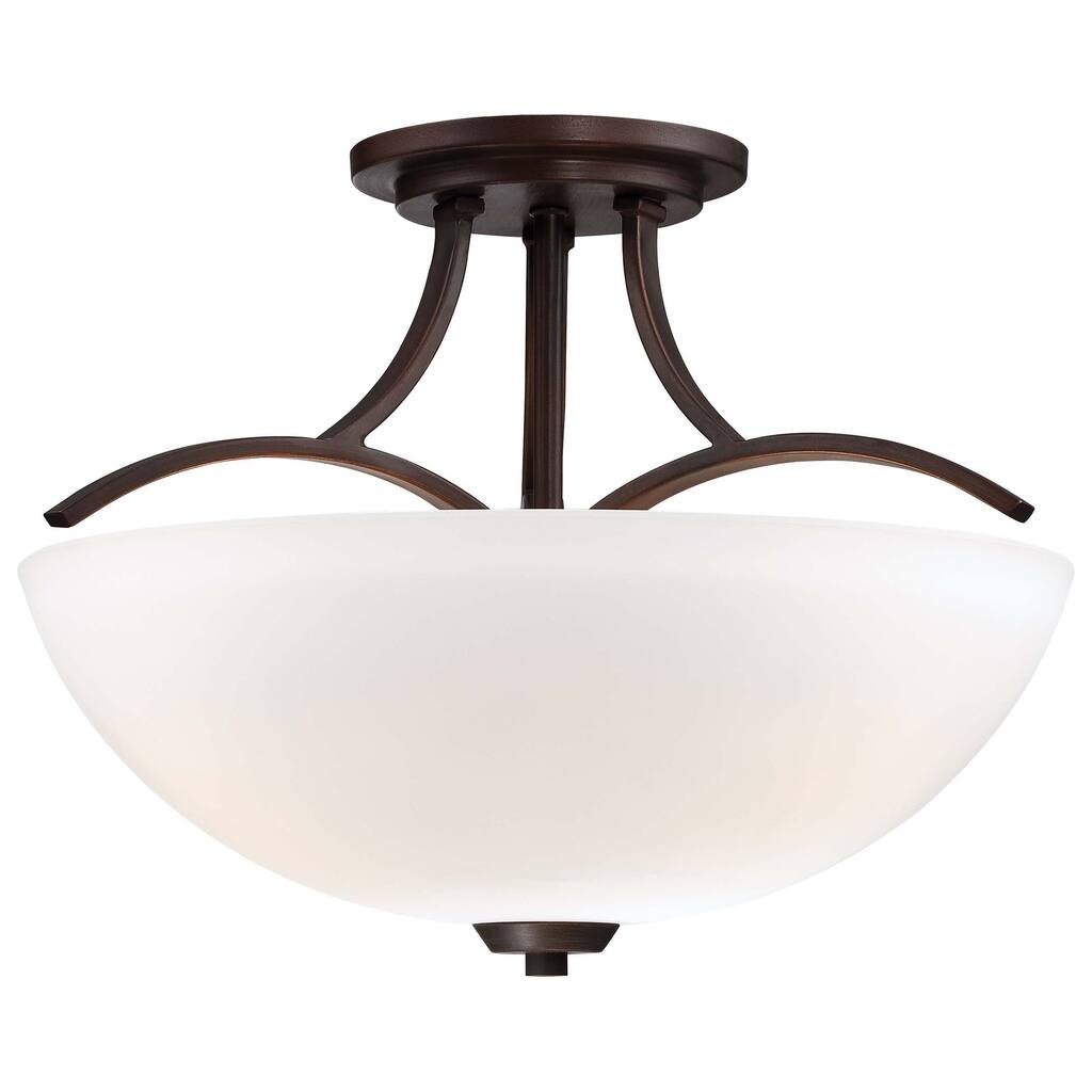 Lavery Overland Park Vintage Bronze & White Glass 3 Light Semi Flush