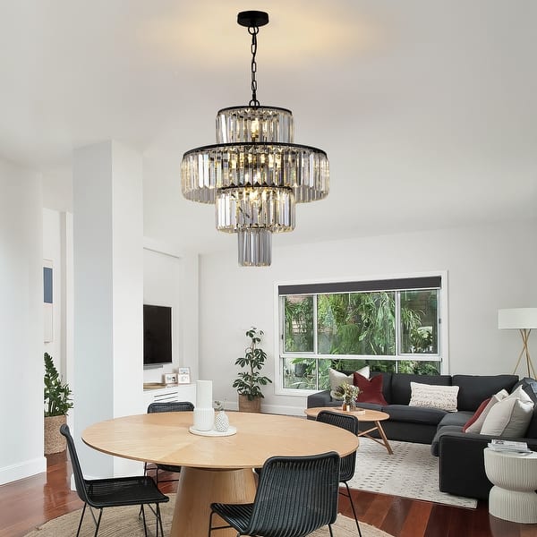 Black Crystal Semi-Flush Mount Chandelier – 4-Light, E12 Base, Dimmable, Drum Cage Design, Ideal For Dining Room, Bedroom, Foyer, Kitchen