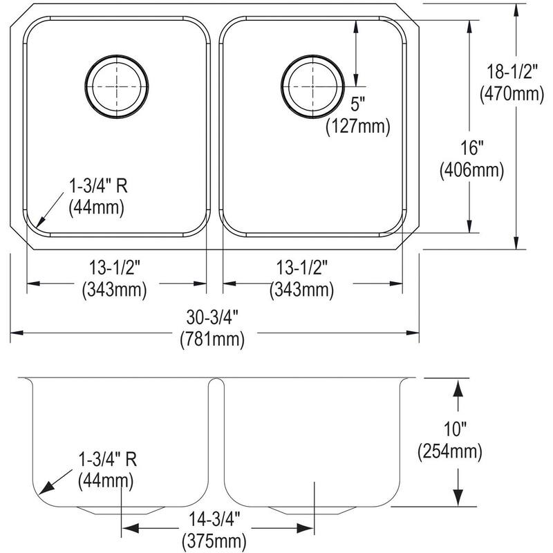 Elkay Lustertone Classic Stainless Steel 30-3/4" x 18-1/2" x 10", Equal Double Bowl Undermount Sink Kit