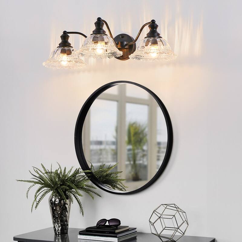 24 Inch 3-Light Vintage Bathroom Wall Sconce - Elegant Metal and Glass Lampshade Vanity Light Fixture for Bathroom