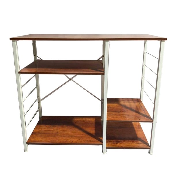 Tribesigns Kitchen Island with Storage Shelves,Small Dining Island Table with 5 Shelves for Kitchen, MDF and Metal,Rustic Brown XK00053