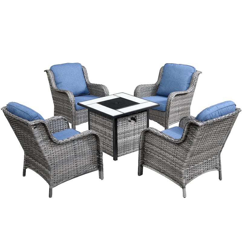 OVIOS 5-piece Patio Wicker Chairs Set with 30" Fire Table