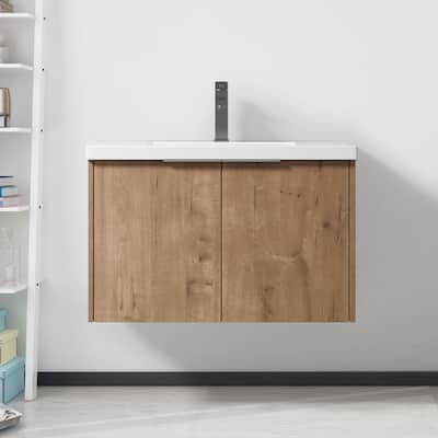 Modern Floating Bathroom Vanity with Single Resin Sink, Soft-Close Doors, Ample Storage, and Luxury Metal Handles