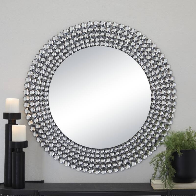Glass Starburst Room Wall Mirror with Crystal Embellishment - Silver - Roche River Decor