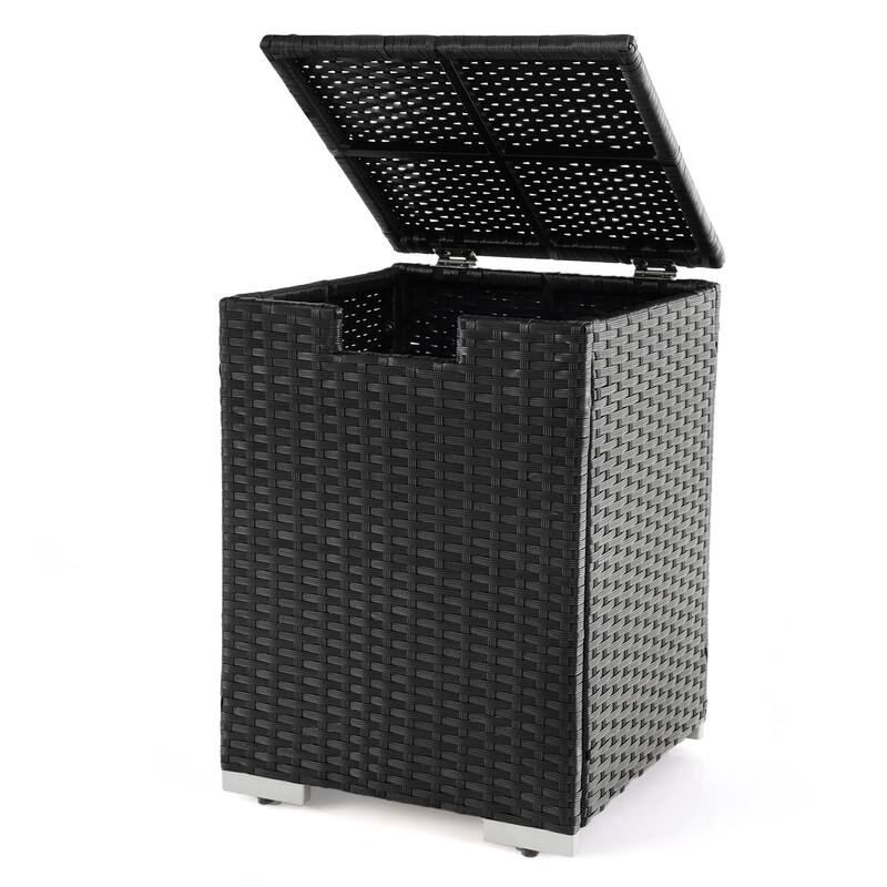 Gymax 16'' Rattan Propane Tank Cover Hideaway Side Table 20 lbs - Black