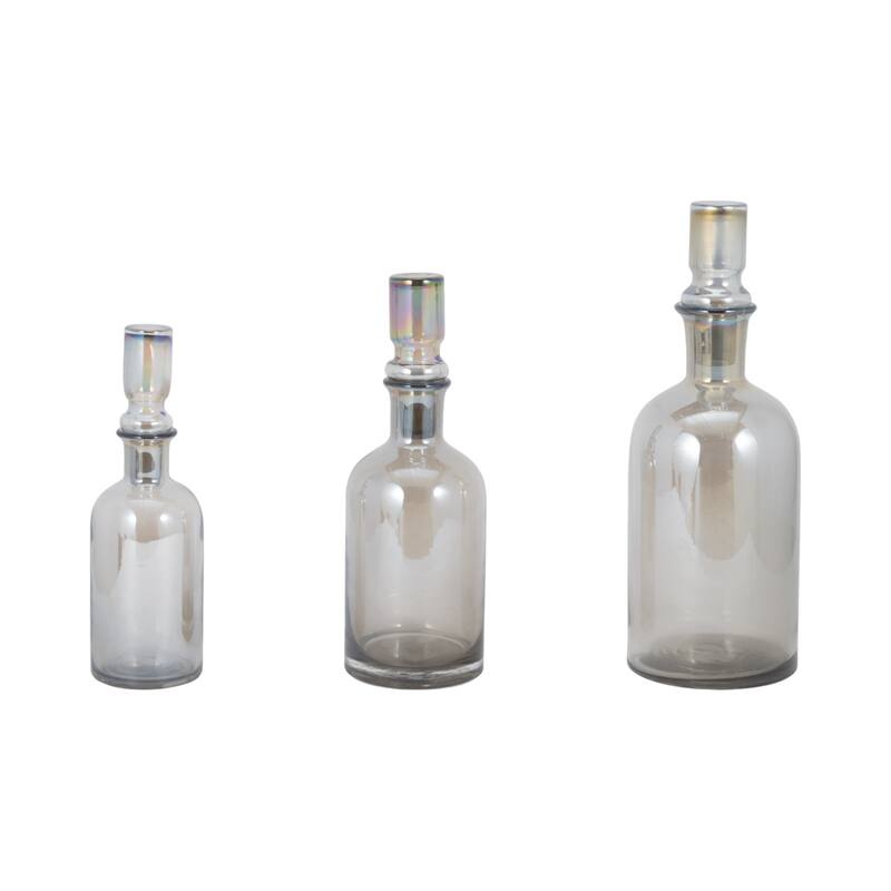 Sagebrook Home Callum Gray Glass Bottles, Grey, Cylinder, 16"H, Clear, 13/14/16", Set Of 3