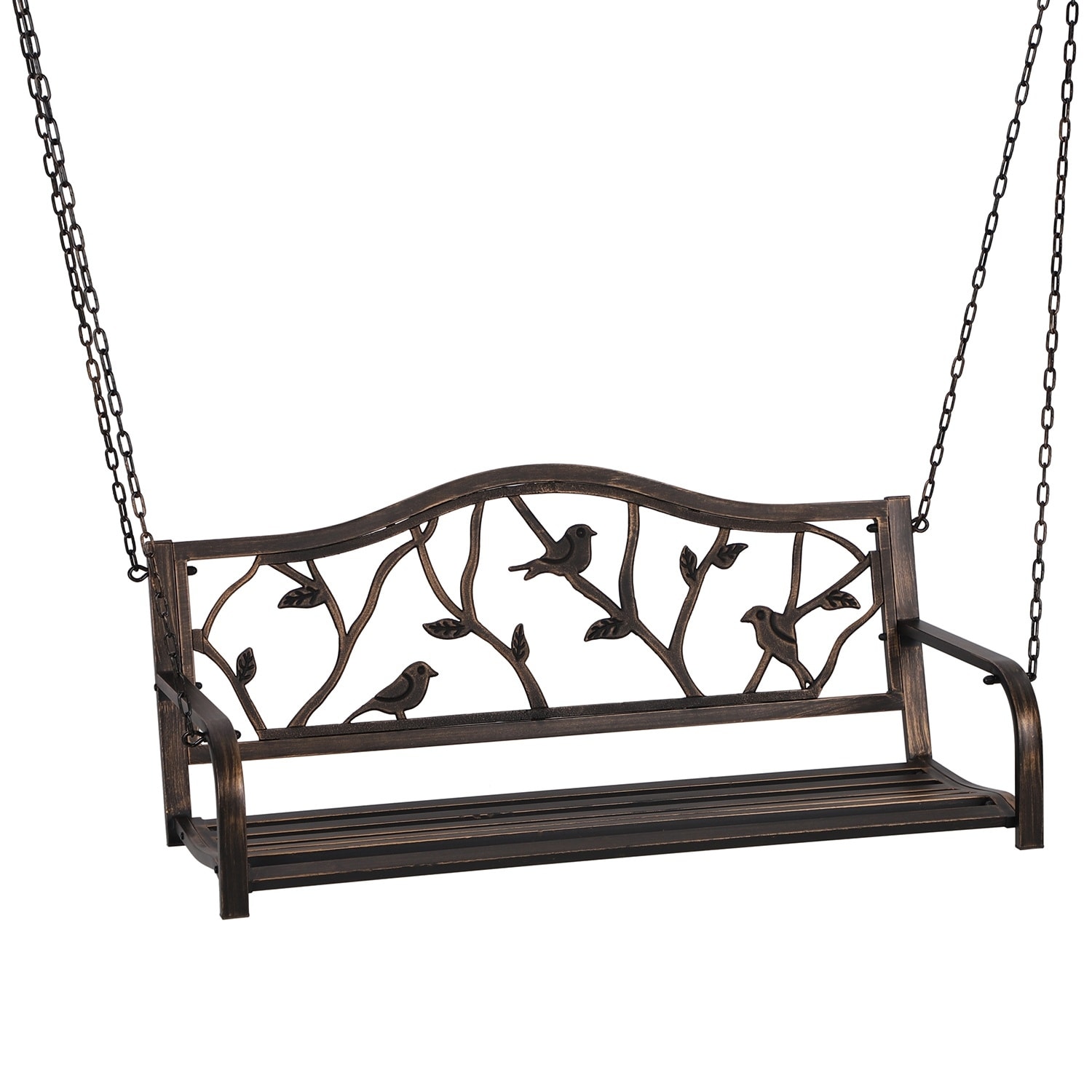 Phi Villa PHI VILLA 50 inch Cast Iron Porch Swing Bench, Outdoor Steel Weather Resistant Swing with Chains Vintage Loveseat