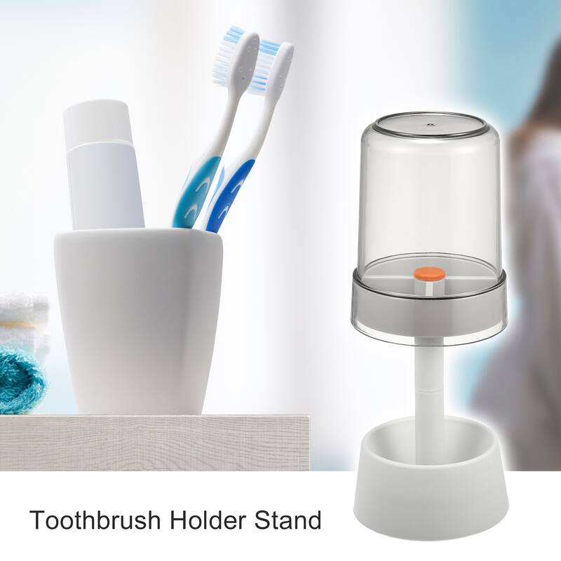 1Pc Toothbrush Holder Stand with Cover PP for Bathroom 8.66"x2.99" - White
