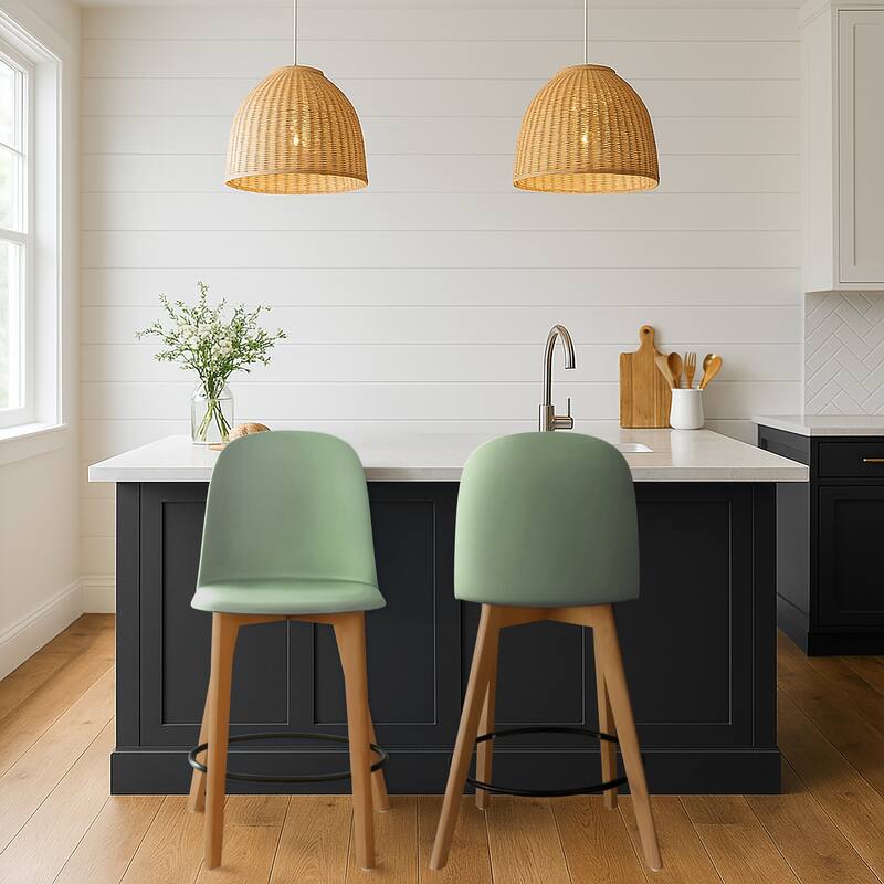 Set of 2 Designer Eiffel Chairs Counter Stools With Backs Side Molded Shell Kitchen Office Dining Dowel Bar Patio