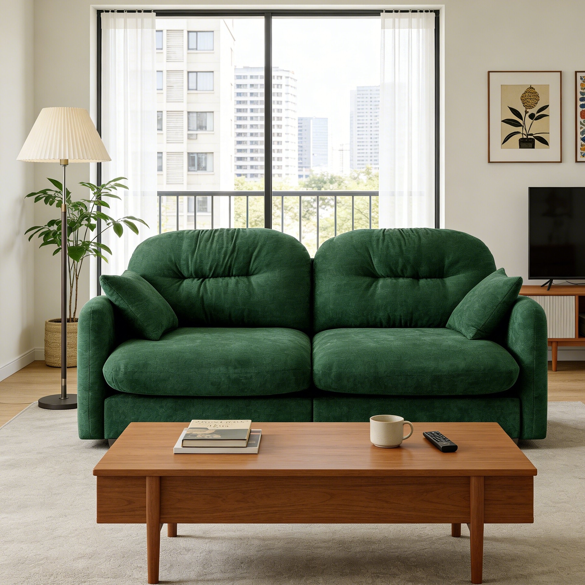 Modern Style Loveseat Sofa With Tufted Cushion Backrest And High Quality Wooden Base For Living Rooms