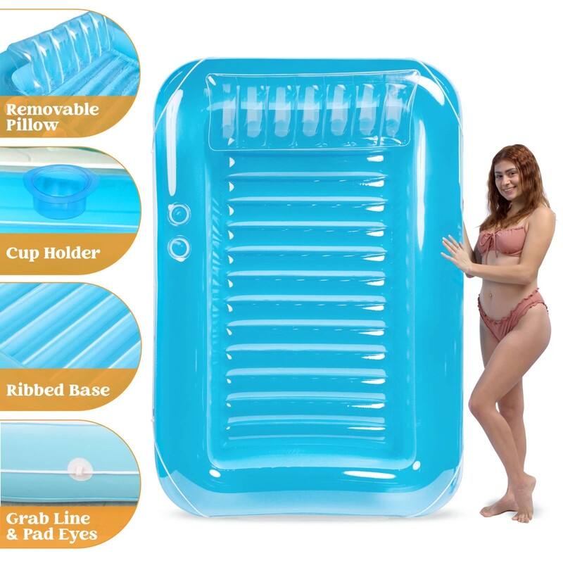 Inflatable Tanning Pool Lounge Float, 70" x 46" Suntan Tub Raft, Personal Pool Lounger with Pillow for Adults