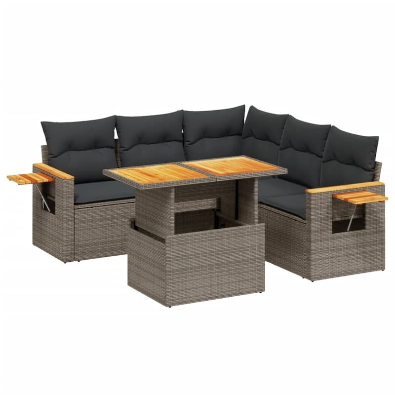 vidaXL Patio Sofa Set with Cushions Outdoor Furniture 6 Piece Poly Rattan - 21.7 x 39.4 x 28.7 in