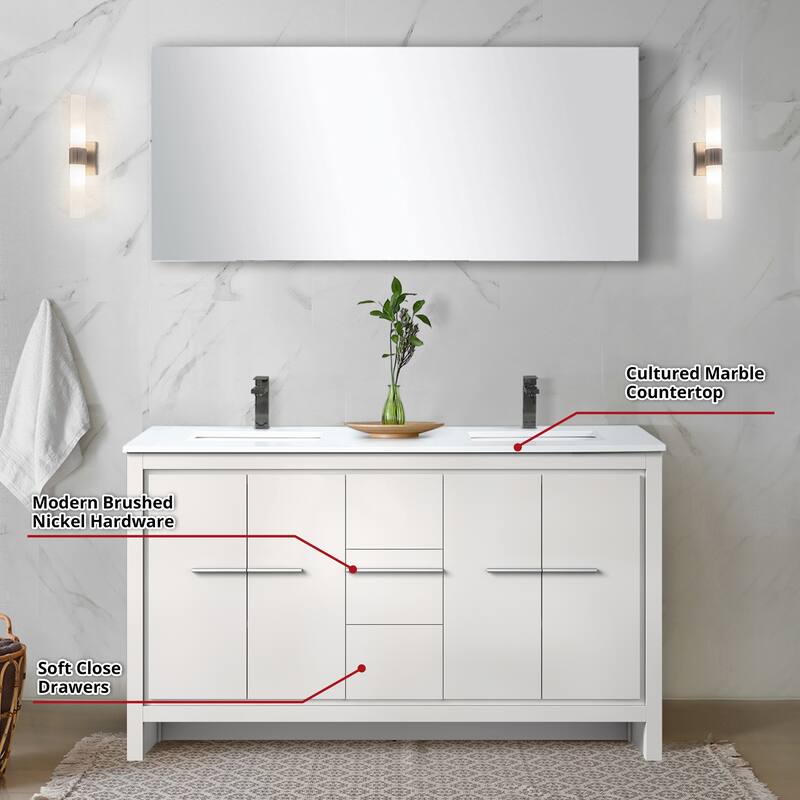 Lafarre Bath Vanity with Cultured Marble Top, Sink, Mirror and Gun Metal Faucet