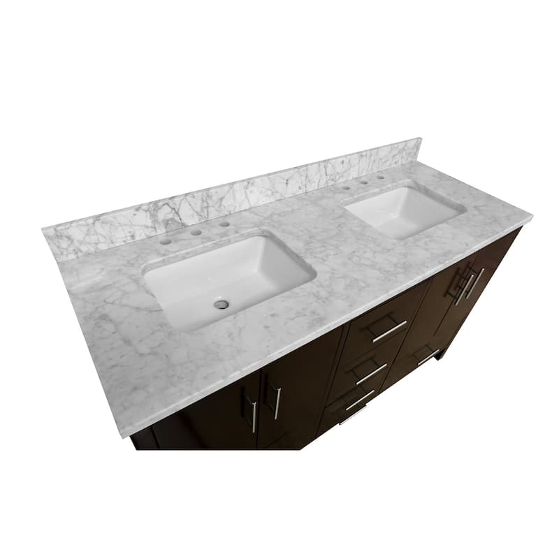 KitchenBathCollection California 60" Double Bathroom Vanity with Carrara Marble Top