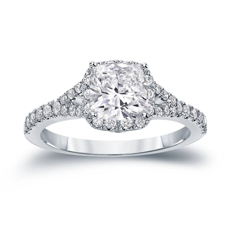 Auriya 14k Gold 1 1/2ctw Cushion-cut Halo Diamond Engagement Ring Certified - White - 4