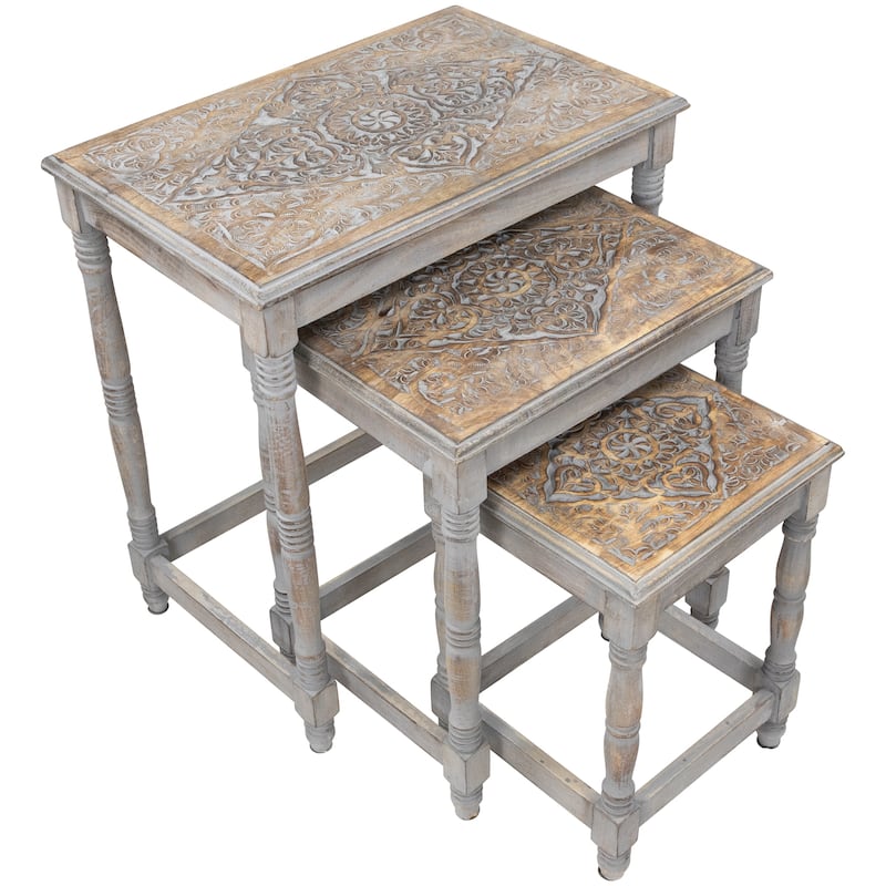 Set of 3 Matte Gray Etched Stackable Nesting Side Tables 24"