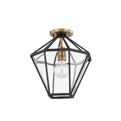 Troy Lighting Moss 1 Light Semi Flush Patina Brass/Textured Black
