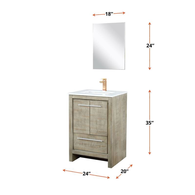 Lafarre Bath Vanity with Cultured Marble Top, Sink, Mirror and Rose Gold Faucet
