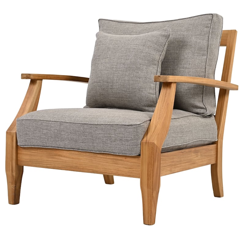 SAFAVIEH Couture Freida Wood Patio Arm Chair - 31.4" W x 35.6" L x 32.6" H - 31"W x 36"D x 33"H