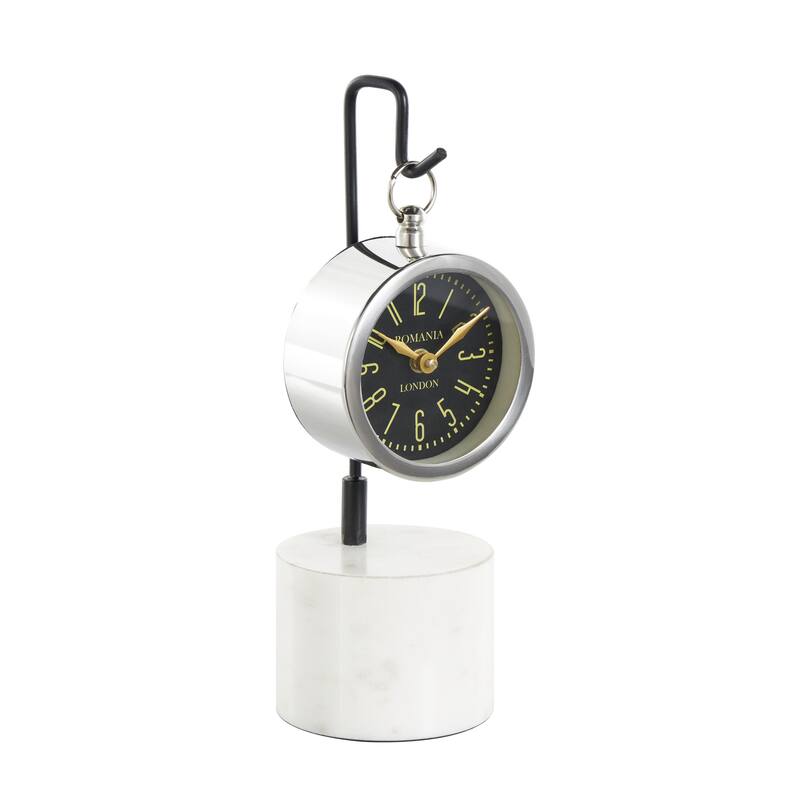 Stainless Steel Metal Suspended Decorative Clock with Black and White Stand - Silver - Roche River Decor - Silver - 4"W, 12"H
