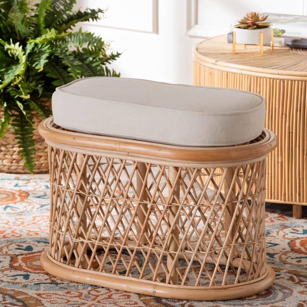 Ladonna Bohemian Natural Rattan Ottoman Footstool