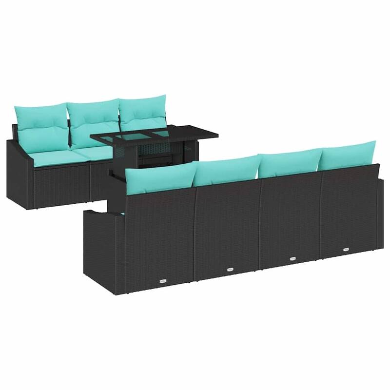 vidaXL 8 Piece Garden Sofa Set with Cushions Black Poly Rattan - 91.7×24.4×27.2