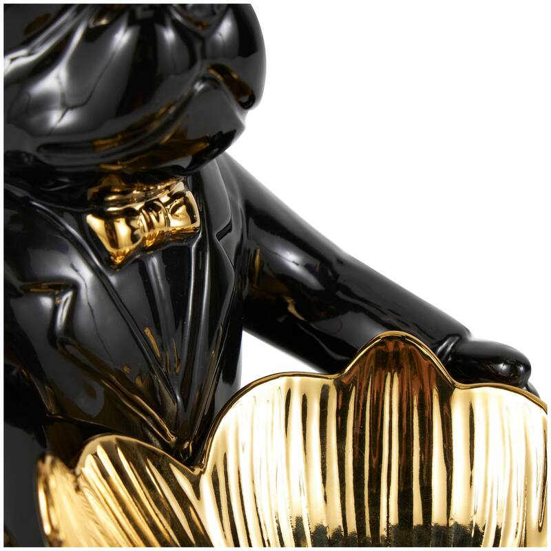 Black or White Ceramic Bulldog Sculpture with Gold Accents