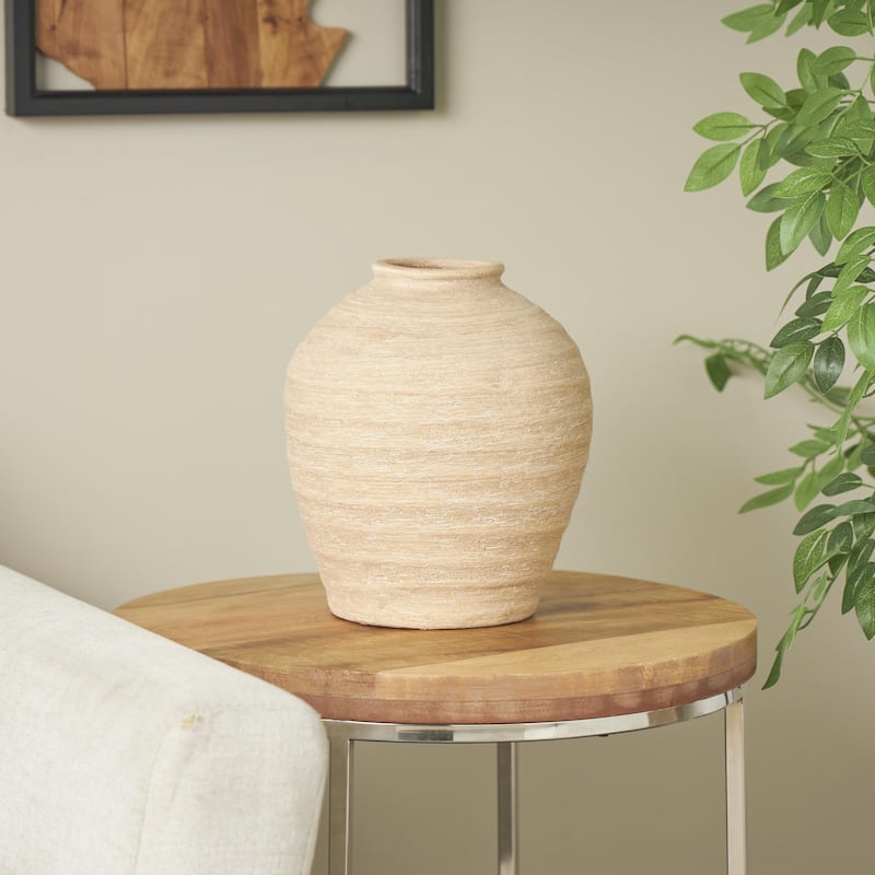Porcelain Ceramic Wide Textured Decorative Vase - Beige - Roche River Decor