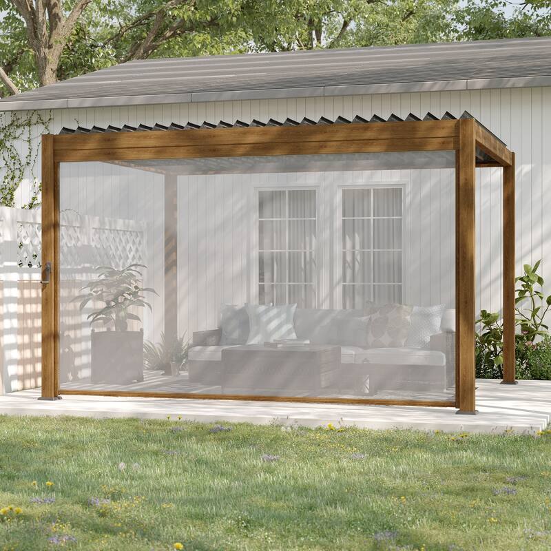 BONOSUKI Adjustable Height Pull Down Privacy Screen for 10FT/12FT/13FT Pergola (Screen Only) - 13' - Tan