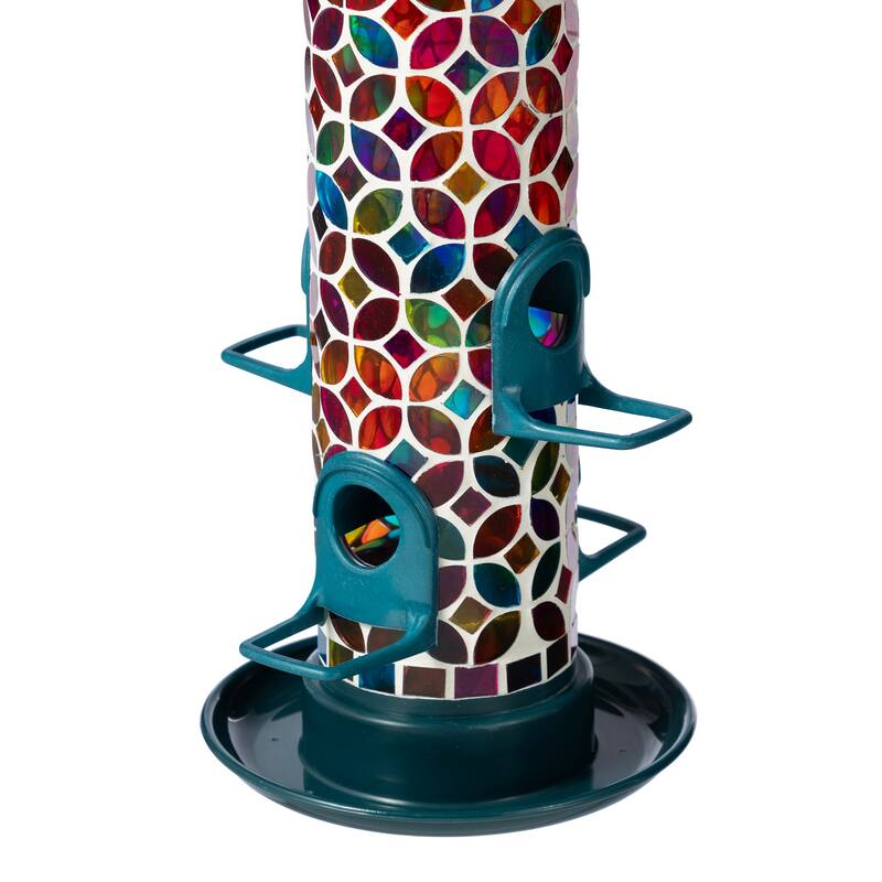 Glitzhome 20''H Tall Hanging Blue/Green Mosaic Birdfeeder