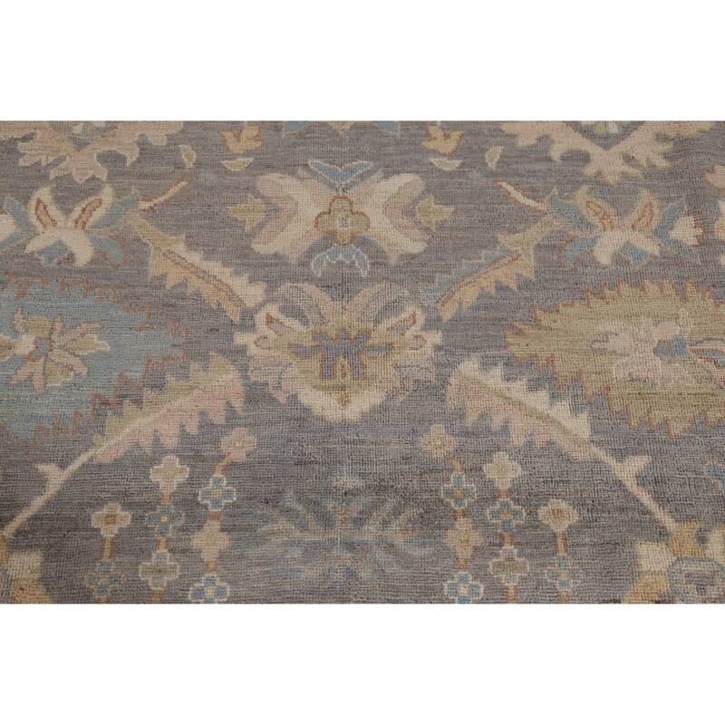 Hand Knotted Oriental 100% Wool Carpet Transitional All-Over Greys & Charcoal Oushak Area Rug - 12' 0'' X 9' 1''