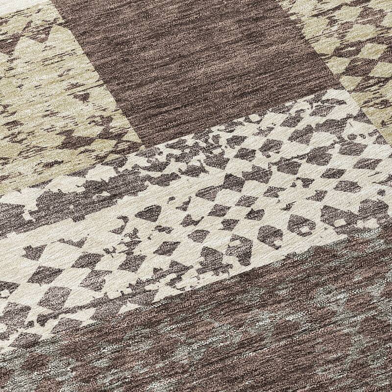 Machine Washable Indoor/ Outdoor Modern Blocks Chantille Rug