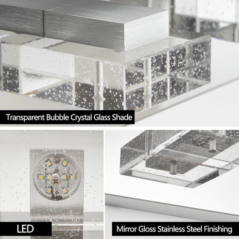 38" Modern Chrome 6-Light LED Vanity Light, Square Acrylic Lampshades Wall Mount Fixture for Bathroom, Mirror Lighting