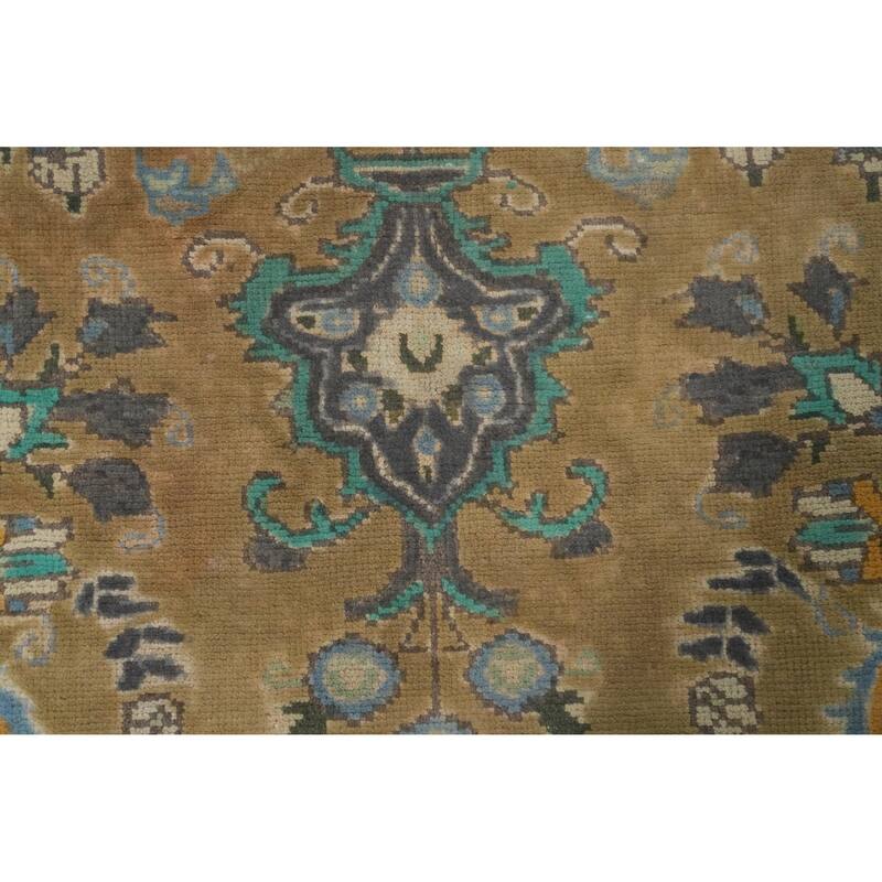 Hand Knotted Oriental 100% Wool Carpet Traditional Floral Brown Tabriz Area Rug - 9' 3'' X 6' 5''