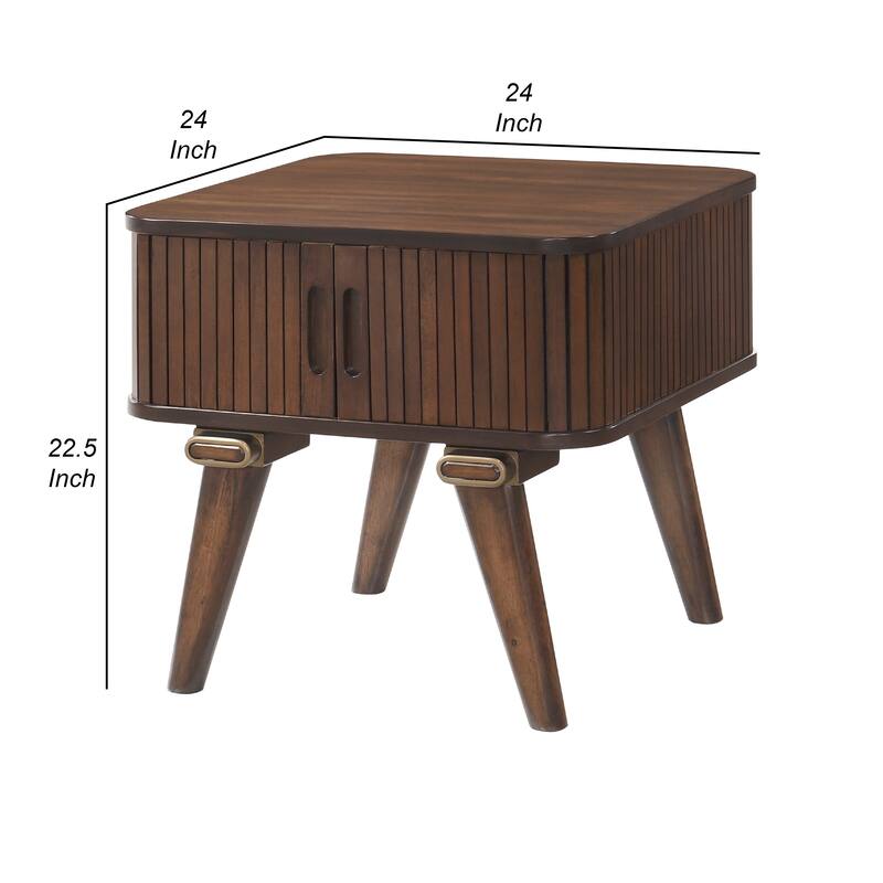 Manny Side End Table, 2 Tambour Doors, A Frame Walnut Brown 24 Inch