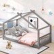 preview thumbnail 1 of 52, Wood Low House Bed with Headboard and Footboard, Montessori Platform Bed Frame for Boys Girls, No Box Spring Needed Grey - Twin