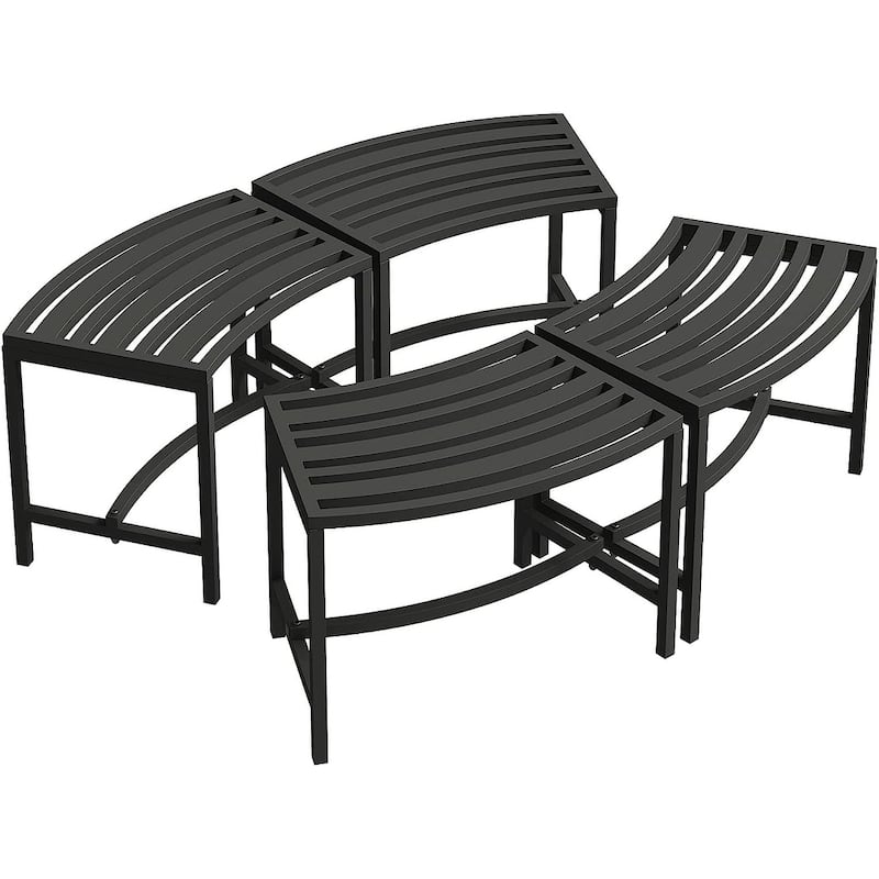 Curved Fire Pit Bench Set of 4,Metal Outside Bench Fire Pit Seating