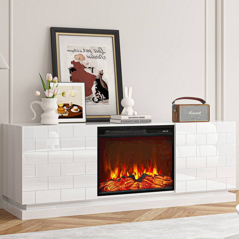 Electric Fireplace 63" TV Stand - Modern Highgloss Media Console