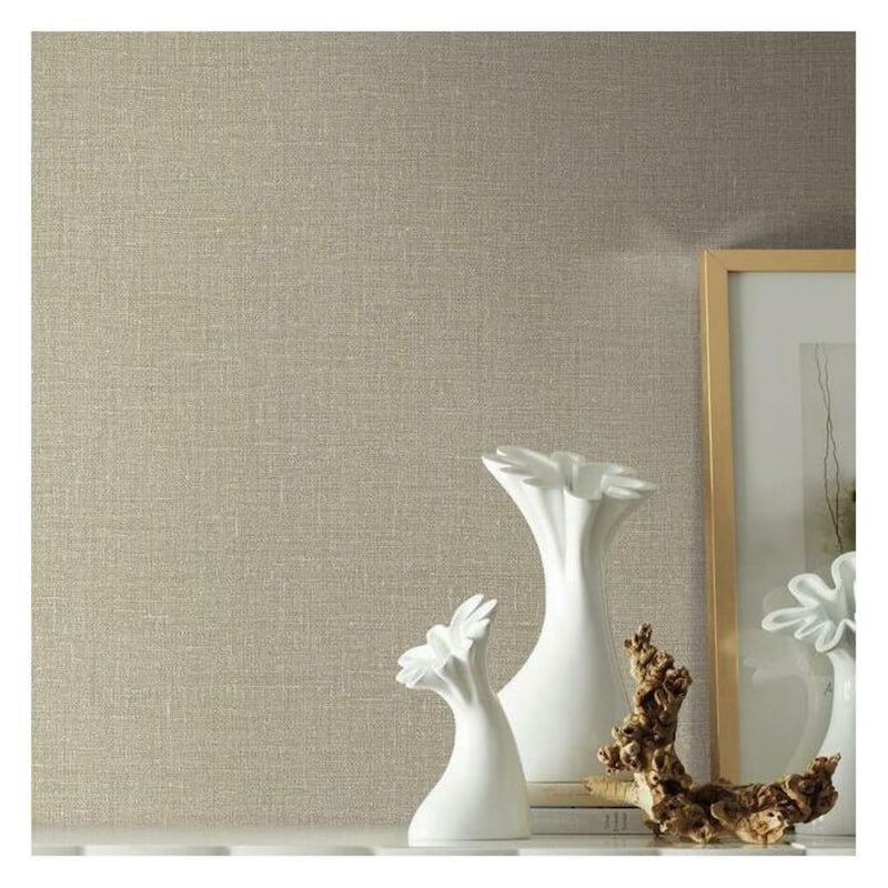 Hankey, Gesso Weave Wallpaper, 27.5 in x 33 ft = 75.63 sq ft, Wallpaper Roll - Beige