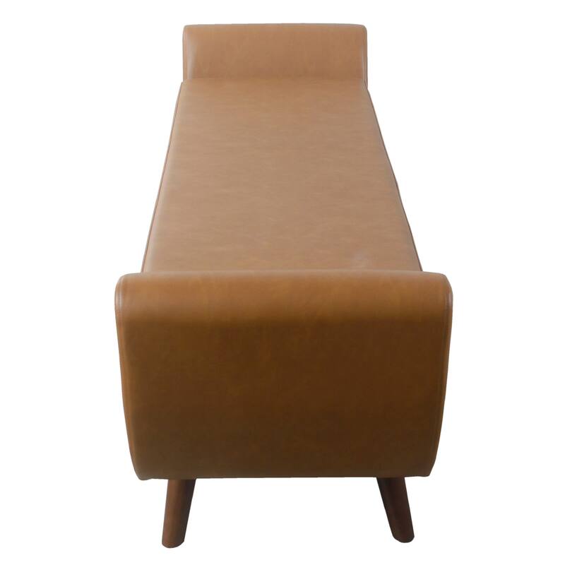 Rae Storage Bench Ottoman with Arms, Brown Faux Leather, Wood, 60 Inch