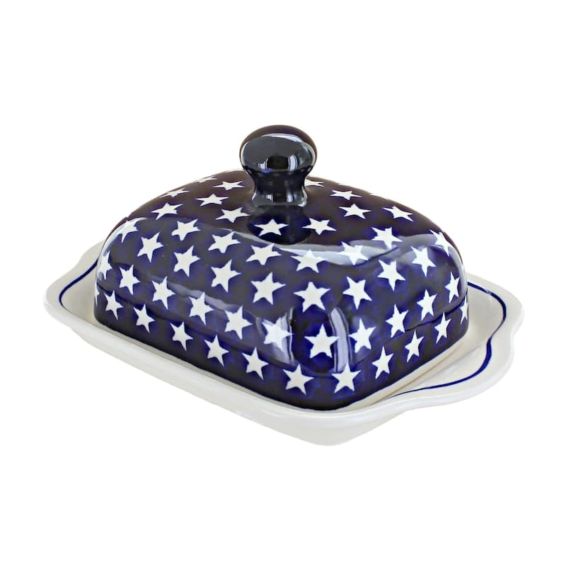 Blue Rose Polish Pottery 858 Zaklady Square Butter Dish
