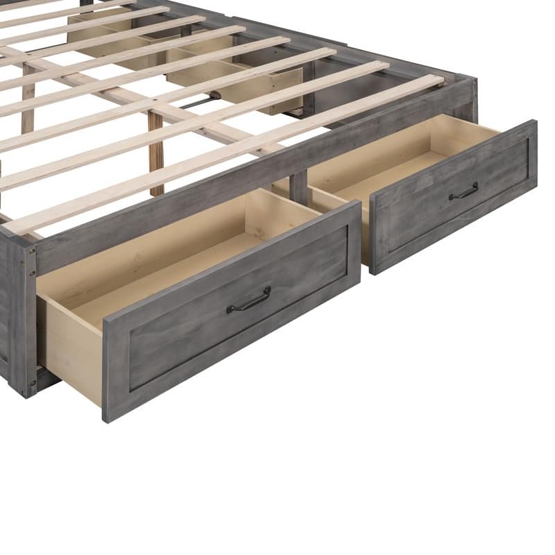 Full Size And Queen Size Platform Bed with 6 Storage Drawers,Antique White
