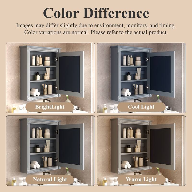 24" Wall Mounted Bathroom Storage Cabinet with Mirror, Over the Toilet Space Saver Medicine Cabinet