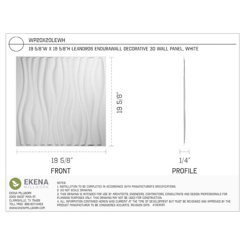 19 5/8"W x 19 5/8"H Leandros EnduraWall Decorative 3D Wall Panel