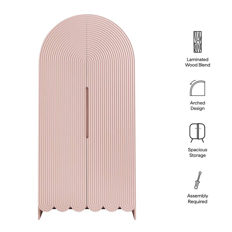 Dahlia 78 Inch Fluted and Scalloped Arched Storage Cabinet