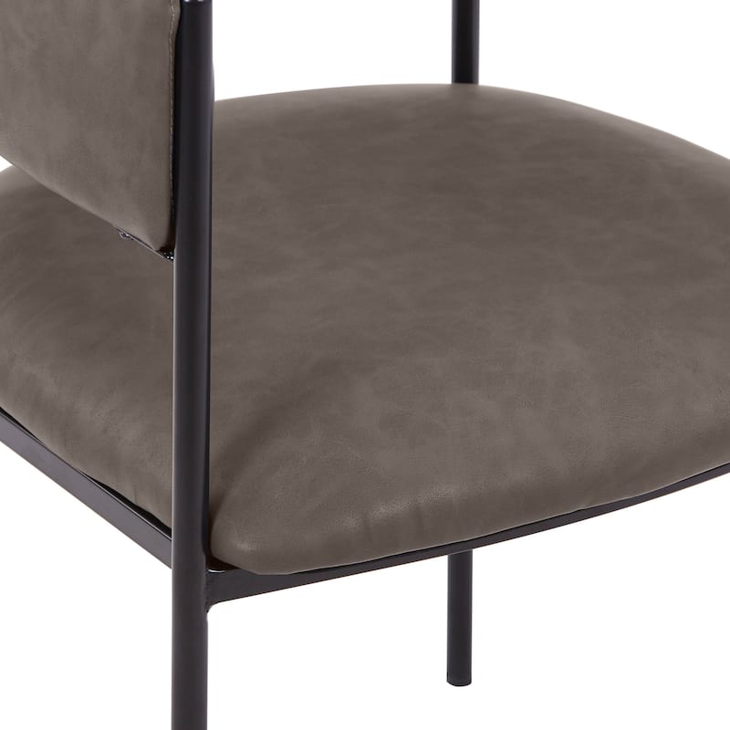Dining Chair in Leather with Open-Back and Powder Coated Iron Legs Set of 4