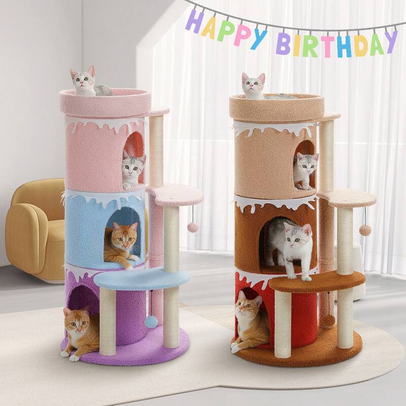 43" Cat Tree Cat Tower for Indoor Large Cats, Cat Bed House with 3 Large Condos and Sisal Scratching Posts for Kittens