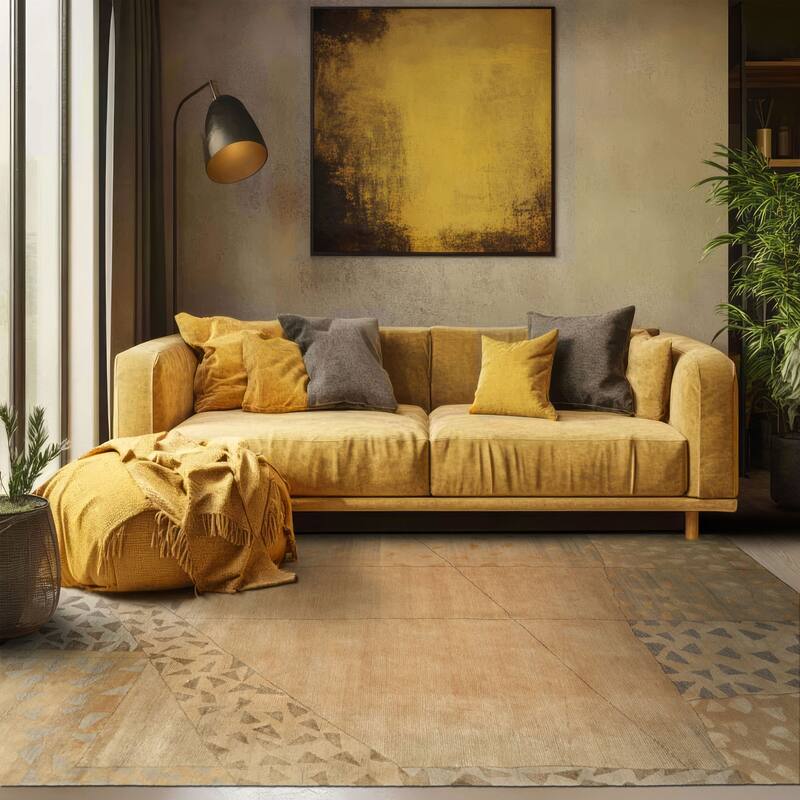 6x8'11'' Tibetano Hand Knotted Wool Beige Modern & Contemporary Art Deco Rug - 6' x 8' 11'' - 6' x 8' 11''