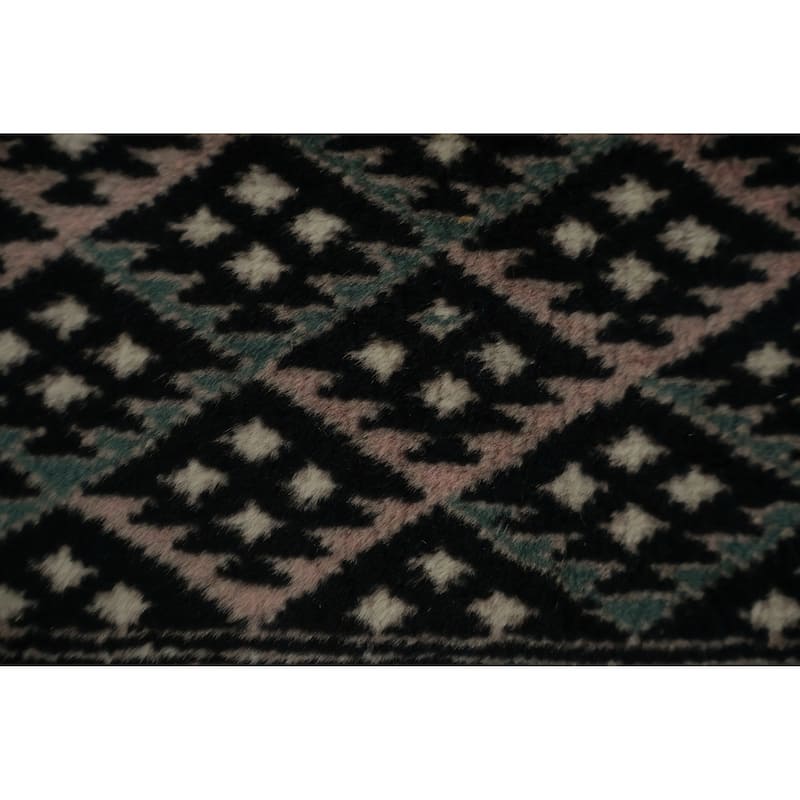 Hand Knotted Oriental 100% Wool Carpet Traditional Geometric Black Bokhara Area Rug - 6' 6'' X 4' 2''